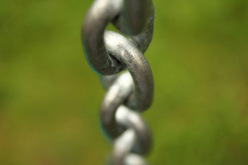 New stainless chain. Close-up. Vertical view. Background.