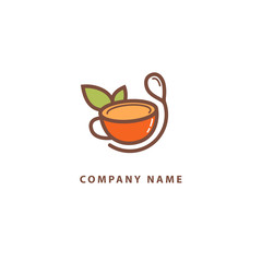 Vector stock logo, abstract sign of cafe, vector template of cafeteria and bistro. Illustration design of monoline, minimalistic, simple logotype coffee. Vector icon cup with drink.
