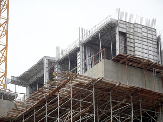 High rise apartment construction using the precast system aluminium form work. The form work is reusable and high durability make it can be used repeatedly and saving time