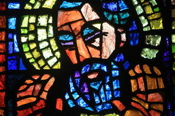 Vitrail de Paul Bony et d'Alexandre Cingria (1879-1945). Eglise Notre-Dame des Alpes. Stained glass by Alexandre Cingria. Notre-Dame des Alpes church..