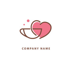 Vector stock logo, abstract sign of cafe, vector template of cafeteria and bistro. Illustration design of monoline, minimalistic, simple logotype coffee. Vector icon cup with drink.
