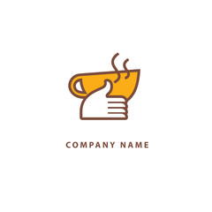Vector stock logo, abstract sign of cafe, vector template of cafeteria and bistro. Illustration design of monoline, minimalistic, simple logotype coffee. Vector icon cup with drink.