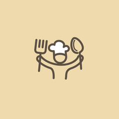 Abstract food logo icon vector design. Recipe, cooking, course, cafe, restaurant, fast food vector logo. Editable Design. Happy people with shovel for frying logo. Cooking food, menu web icon.
