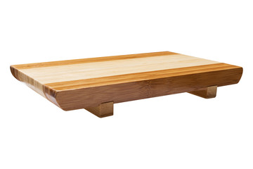 bamboo board for sushi or other Asian food, side view, white background, isolate