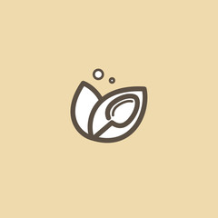 Obraz premium Abstract food logo icon vector design. Recipe, diet, cooking, cafe, restaurant, vegan, gmo, gluten free fresh food vector logo. Editable Design. Leaf and cutlery logo. Cooking food, menu web icon.