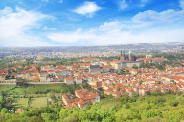 Beautiful view of St. Vitus Cathedral, Prague Castle and Mala Strana in Prague, Czech Republic