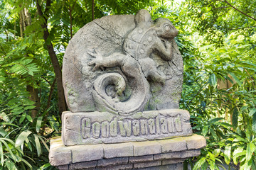 Stone with inscription Gondvanaland in the Leipzig Zoo