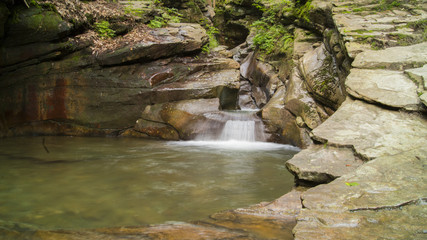 Waterfall Cutting Through Bedrock Of Mountain Side In Pennsylvania