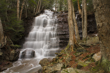 Large Stepped Waterfall Flowing Down Pennsylvania Mountain Side