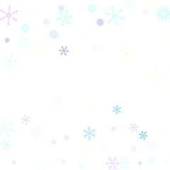 Falling down snow confetti, snowflake vector border. Festive winter, Christmas, New Year sale background. Cold weather, winter storm, scatter texture. Hipster snowfall falling snowflakes cool confetti