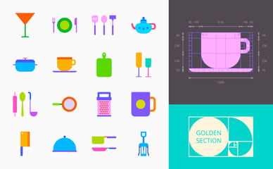 color dishes icons on a white background