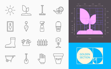 line gardening icons on a white background