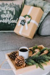 Christmas decor items  interior accessories green branches