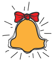School bell with red bow knot drawing icon