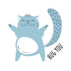 Vector illustration of a Cute cat. Scandinavian motives. Cartoon background - 217504214