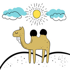 Vector illustration of a Camel.Scandinavian motives. Cartoon background.