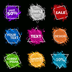 Set Grunge splash banner. Vector splatter labels with space for text. Grunge label.