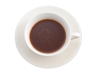 Top view of hot chocolate isolated on white background.