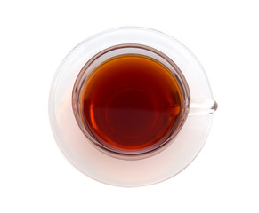 Top view cup of tea isolated on white background.