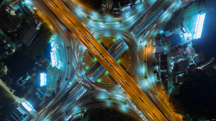 Aerial view highway road intersection for transportation or traffic background.
