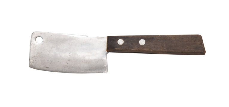 Old small cleaver knife isolated on white background.