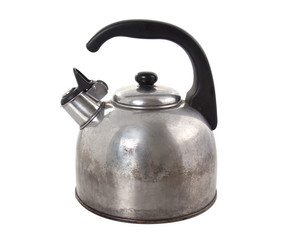 Stovetop whistling kettle isolated on white background.