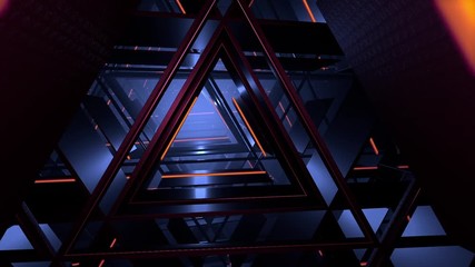 Camera flying through abstract futuristic triangle 3D corridor