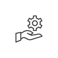Hand and gear outline icon. linear style sign for mobile concept and web design. Settings simple line vector icon. Support symbol, logo illustration. Pixel perfect vector graphics