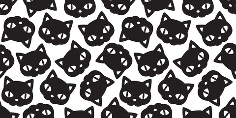 Cat seamless pattern Halloween vector black kitten calico scarf isolated tile background repeat wallpaper