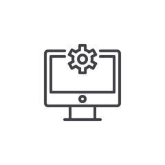 Repair Computer outline icon. linear style sign for mobile concept and web design. Gear on display simple line vector icon. Symbol, logo illustration. Pixel perfect vector graphics