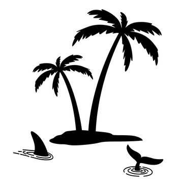 Shark fin vector icon island palm tree coconut logo dolphin character illustration symbol graphic