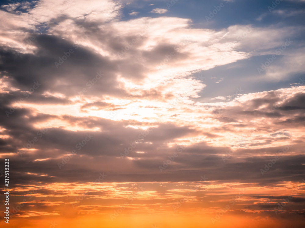 Wall mural light in the evening. beauty and color of the sky at sunset. for background and backdrop.