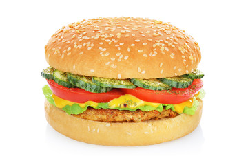 Hamburger with chicken isolated