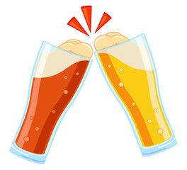 Colorful cartoon two beer glasses