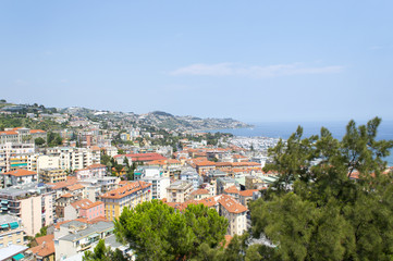 Naklejka na ściany i meble Panoramatic view to Sanremo city, Mediterranean Coast, Italien riviera, Italy, Europe.