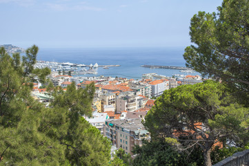 Naklejka na ściany i meble Panoramatic view to Sanremo city, Mediterranean Coast, Italien riviera, Italy, Europe.