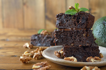 Delicious chocolate brownie with  nuts