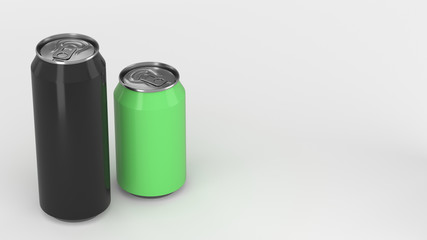 Big black and small green aluminum soda cans mockup