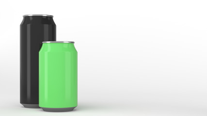 Big black and small green aluminum soda cans mockup