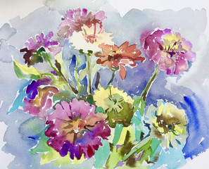 original handmade watercolor painting of flowers