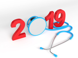 New Year 2019 Creative Design with Medical Concept - 3D Rendered Image