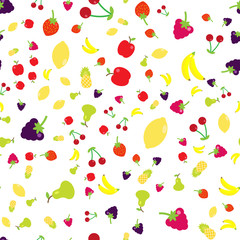 Multicolored fruits in the style of flat in a random