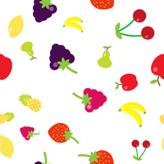 Multicolored fruits in the style of flat in a random