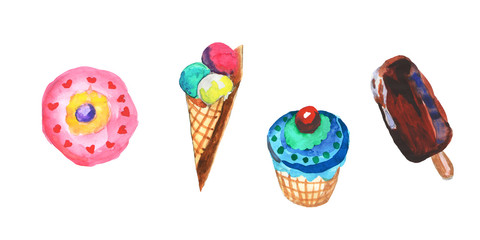 Watercolor isolated sweet on white background. Food art