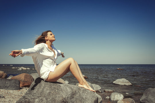 girl on the sea beach