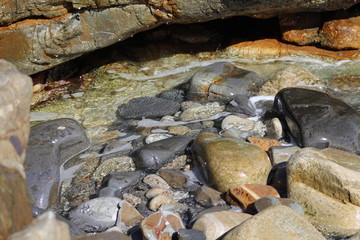 river stones under running water 