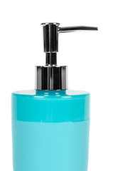 Fototapeta na wymiar Blue hand sanitizer soap dispenser isolated on white background