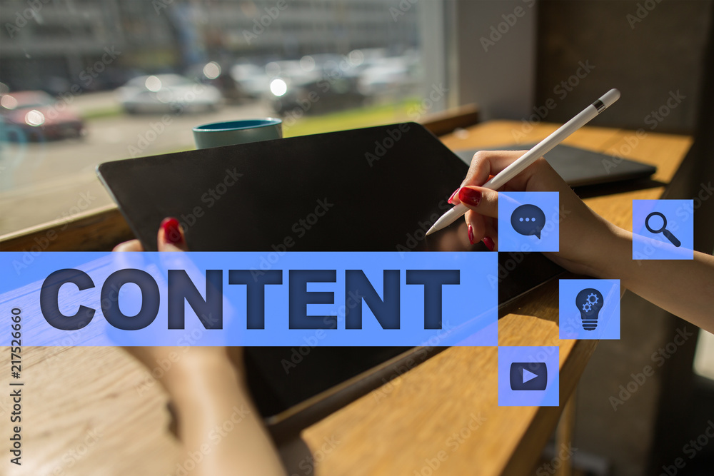Poster content text on virtual screen. business technology and internet concept.