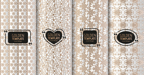 Set of golden luxury templates. Abstract geometric background. Vector illustration.