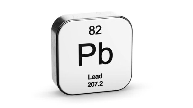 Lead element symbol from the periodic table on white metallic rounded square icon 3D animation